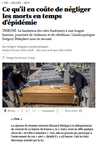 Négliger ses morts en temps d'épidémie Image 1